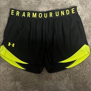 Under Armour Women's Black Shorts with Yellow Accents